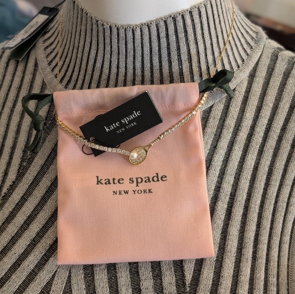 NWT Kate Spade ♠️ Queen Of The Court Tennis Racket Necklace - Picture 2 of 8